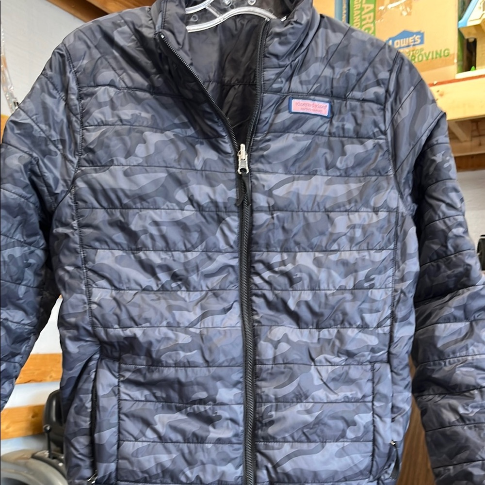 Vineyard Vines Kids Camo Puffer Jacket - Navy and Charcoal